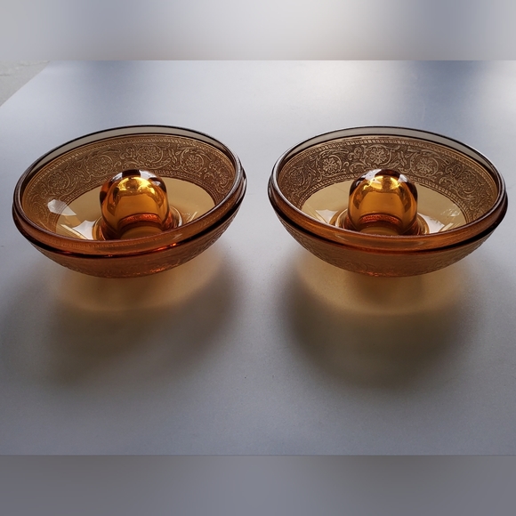 🕯Vntg Amber&Gold Gilt 4" Wide Candle Taper🕯Holders Pair - Picture 13 of 15